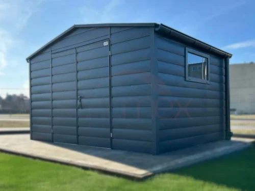 Záhradný domček 4x3 m BTX 7016 Antracit Mat | Široký panel | Odkvapy a Výklopné okno | Zosilnená konštrukcia