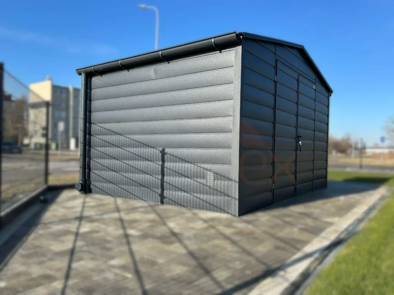 Záhradný domček 4x3 m BTX 7016 Antracit Mat | Široký panel | Odkvapy a Výklopné okno | Zosilnená konštrukcia
