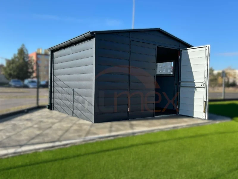 Záhradný domček 4x3 m BTX 7016 Antracit Mat | Široký panel | Odkvapy a Výklopné okno | Zosilnená konštrukcia