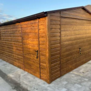 Plechová garáž 4x5m Zlatý dub | Vodorovný panel | Dvere a Odkvapy | Zosilnená konštrukcia