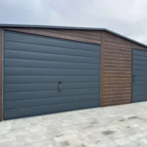 Plechová garáž 6x6m Orech / RAL 7016 Antracit | Dielenská zóna + 2 Okná | Zosilnená konštrukcia