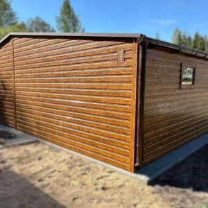 Plechová dvojgaráž 8x6m Zlatý dub | Garáž 6m + Prístrešok 2m | Filc a Odkvapy | Zosilnená konštrukcia