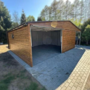 Plechová dvojgaráž 8x6m Zlatý dub | Garáž 6m + Prístrešok 2m | Filc a Odkvapy | Zosilnená konštrukcia