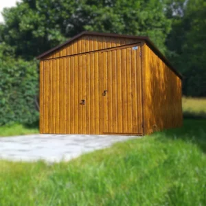 Plechová garáž 3x5m Zlatý dub | Výklopná brána s prechodom | Zosilnená konštrukcia
