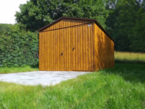 Plechová garáž 3x5m Zlatý dub | Výklopná brána s prechodom | Zosilnená konštrukcia