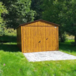 Plechová garáž 3x5m Zlatý dub | Výklopná brána s prechodom | Zosilnená konštrukcia