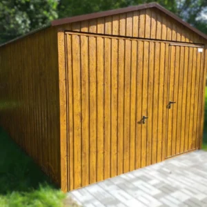 Plechová garáž 3x5m Zlatý dub | Výklopná brána s prechodom | Zosilnená konštrukcia