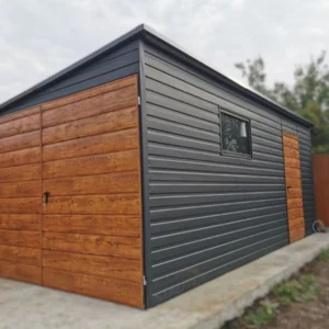 Plechová garáž 3x5m RAL 7016 Antracit / Zlatý dub | Bočný spád | Výklopné okno | Zosilnená konštrukcia