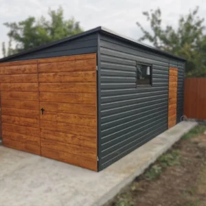 Plechová garáž 3x5m RAL 7016 Antracit / Zlatý dub | Bočný spád | Výklopné okno | Zosilnená konštrukcia