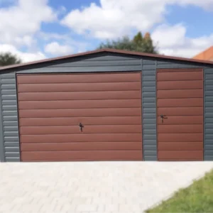 Plechová garáž 5x5m BTX 7016 Antracit Mat / BTX 8017 Hnedá Mat | Dvere a Odkvapy | Zosilnená konštrukcia