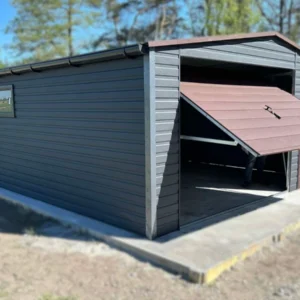 Plechová garáž 5x5m BTX 7016 Antracit Mat / BTX 8017 Hnedá Mat | Dvere a Odkvapy | Zosilnená konštrukcia