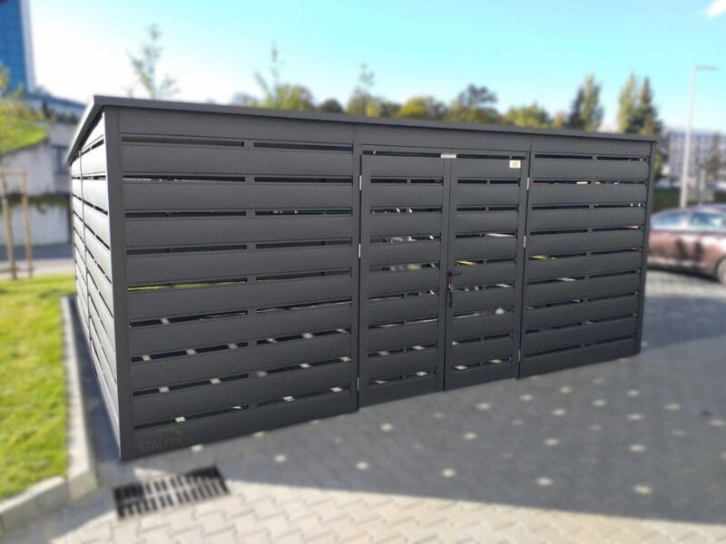 Prémiový prístrešok na popolnice 5,00 x 5,00 m (25 m²) RAL 7016 Antracit Lamely