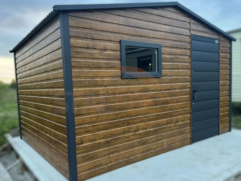 Moderný záhradný domček 4x3 m Zlatý dub / Antracit | Okno | Zosilnená konštrukcia