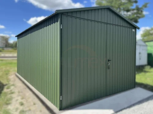 Plechová garáž 3x5m BTX 6020 Zelená Mat | Sedlová strecha | Dvojkrídlová brána | Zosilnená konštrukcia