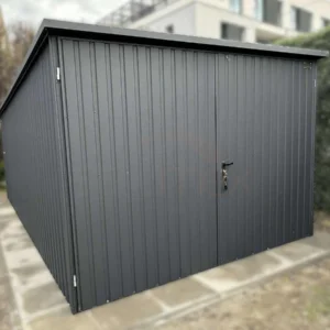 GK150-1 Plechová garáž 3x5m BTX 7016 Antracit Mat | Zvislý trapéz T7 | Dvojkrídlová brána | Odkvapy | Zosilnená konštrukcia