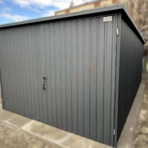 GK150-2 Plechová garáž 3x5m BTX 7016 Antracit Mat | Zvislý trapéz T7 | Dvojkrídlová brána | Odkvapy | Zosilnená konštrukcia