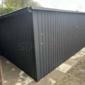 GK150-3 Plechová garáž 3x5m BTX 7016 Antracit Mat | Zvislý trapéz T7 | Dvojkrídlová brána | Odkvapy | Zosilnená konštrukcia