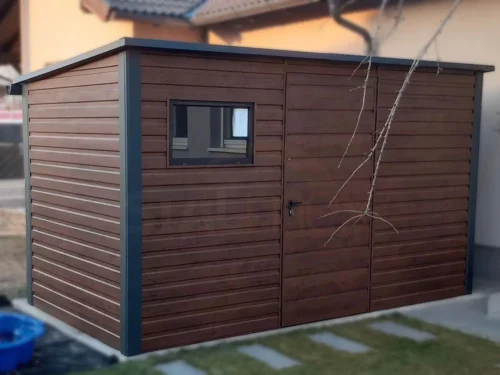 Záhradný domček 4x2 m Orech dekor dreva | Okno a Odkvapy | Zosilnená konštrukcia