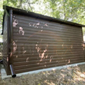 D198-3 Záhradný domček 3x4 m Orech dekor dreva | Odkvapy | Zosilnená konštrukcia