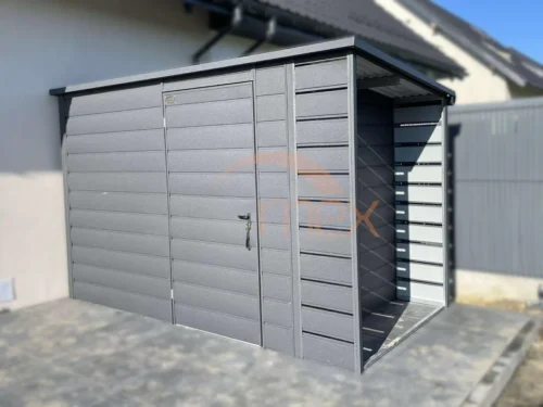 Moderný záhradný domček s prístreškom 3,5x1,8 m RAL 7016 Antracit Mat | Zosilnená konštrukcia