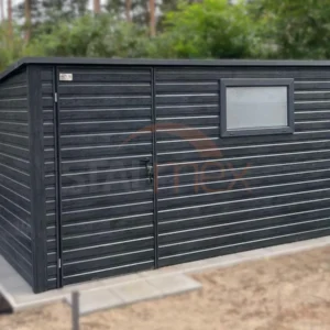 Záhradný domček 4x2,5 m Grafit dekor dreva | Okno a Odkvapy | Zosilnená konštrukcia