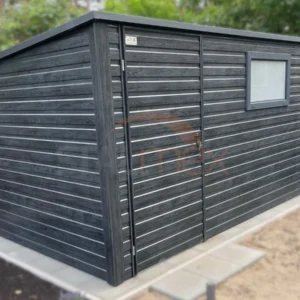 Záhradný domček 4x2,5 m Grafit dekor dreva | Okno a Odkvapy | Zosilnená konštrukcia