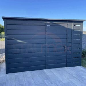Moderný záhradný domček s prístreškom 3,5x1,8 m RAL 7016 Antracit Mat | Zosilnená konštrukcia