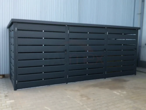 Modulárny prístrešok na popolnice 3-miestny 3x BOX 1 (3x 1100l) RAL 7016 Antracit Lamely