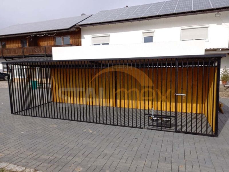 KDC10-3 Koterec pre psa 6x2 m Čierny | Drevené obloženie | Otočné misky | Zvislé profily