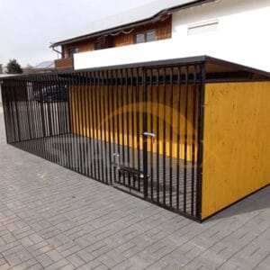 KDC10-5 Koterec pre psa 6x2 m Čierny | Drevené obloženie | Otočné misky | Zvislé profily