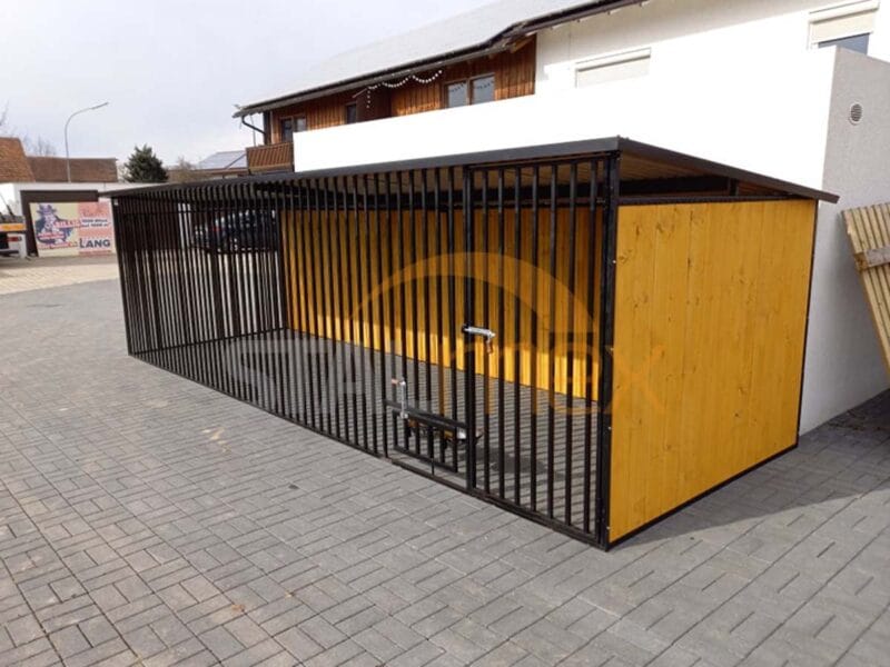 KDC10-5 Koterec pre psa 6x2 m Čierny | Drevené obloženie | Otočné misky | Zvislé profily