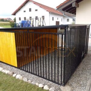 Koterec pre psa 4x4 m Čierny | Drevené obloženie | Drevená podlaha | Otočné misky | Zvislé profily