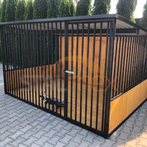 KDC2-1 Koterec pre psa 3x2 m Čierny | Drevené obloženie | Drevená podlaha | Otočné misky | Zvislé profily