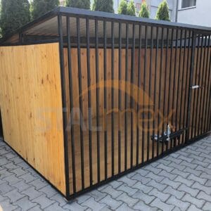 KDC4-2-1 Koterec pre psa 3x2 m Čierny | Drevené obloženie | Drevená podlaha | Otočné misky | Zvislé profily