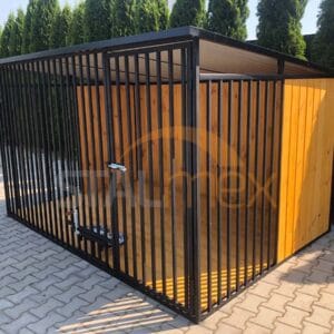 Koterec pre psa 3x2 m Čierny | Drevené obloženie | Drevená podlaha | Otočné misky | Zvislé profily