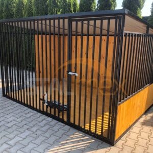 KDC6-3 Koterec pre psa 3x2 m Čierny | Drevené obloženie | Drevená podlaha | Otočné misky | Zvislé profily
