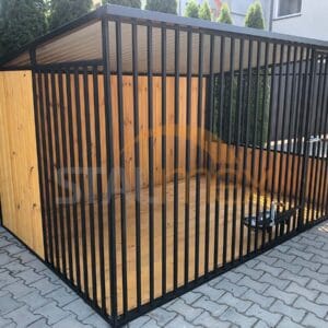KDC6-4 Koterec pre psa 3x2 m Čierny | Drevené obloženie | Drevená podlaha | Otočné misky | Zvislé profily