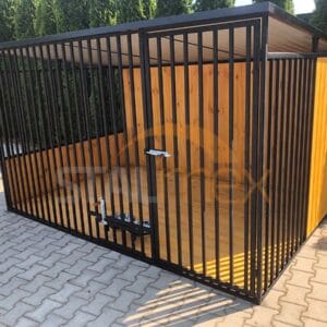 KDC7-1 Koterec pre psa 3x2 m Čierny | Drevené obloženie | Drevená podlaha | Otočné misky | Zvislé profily
