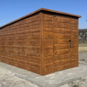 Záhradný domček 2×3,5 m Zlatý dub | Úzke čelo 2m | Odkvapy a Okno | Zosilnená konštrukcia