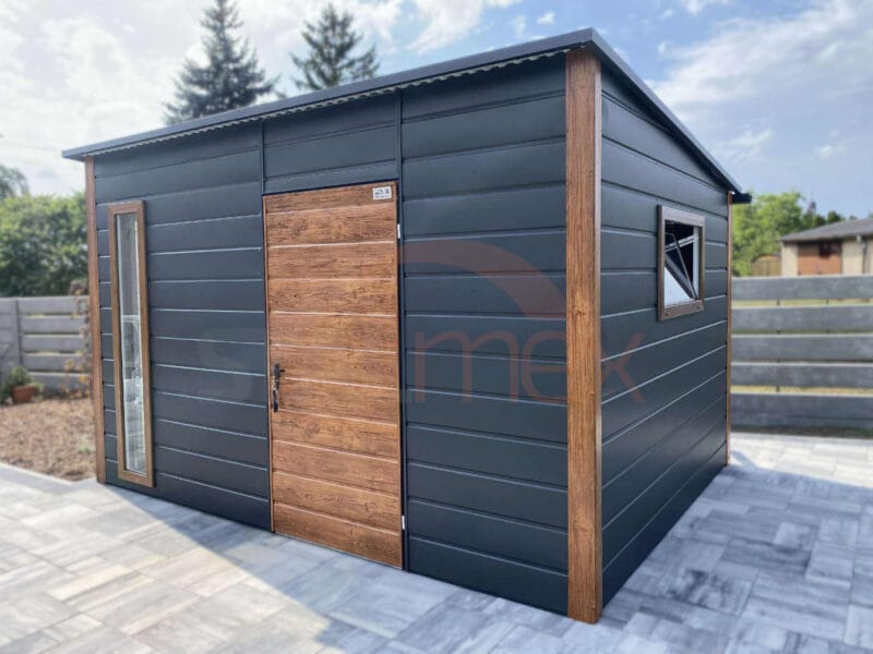 Záhradný domček 4×3 m BTX 7016 Antracit Mat / Zlatý dub | Odkvapy a Okná | Zosilnená konštrukcia